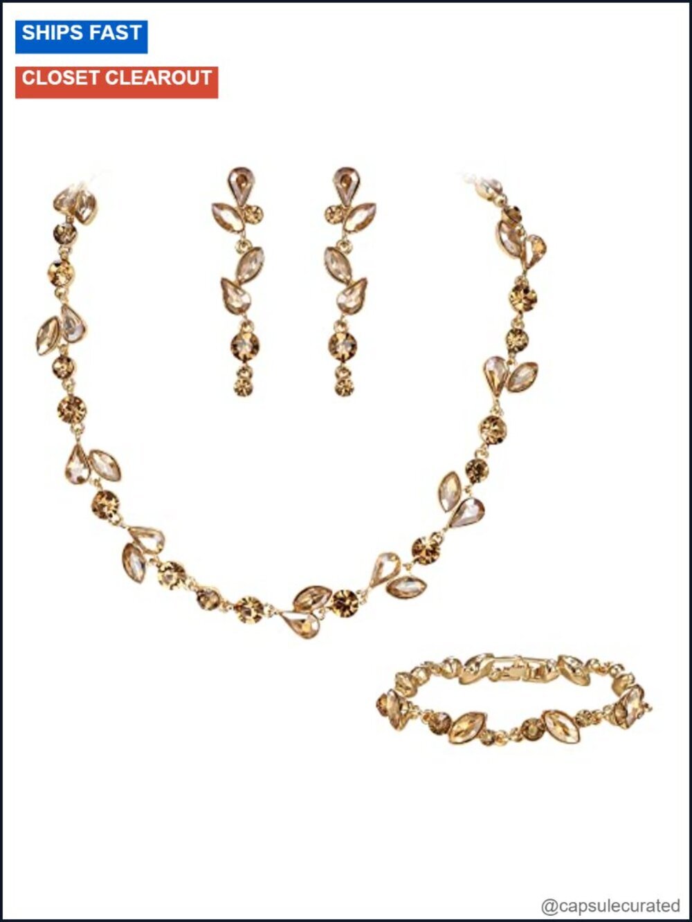 Crystal Bridal Jewelry Set - Necklace Earrings Bracelet with Gift Box